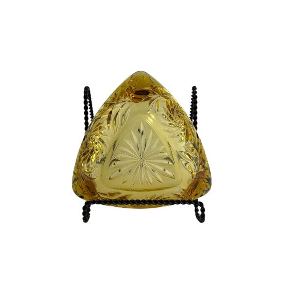 Amber Triangular Glass Ashtray 3 Rests Starburst Attributed to Hazel Atlas - Picture 16 of 16